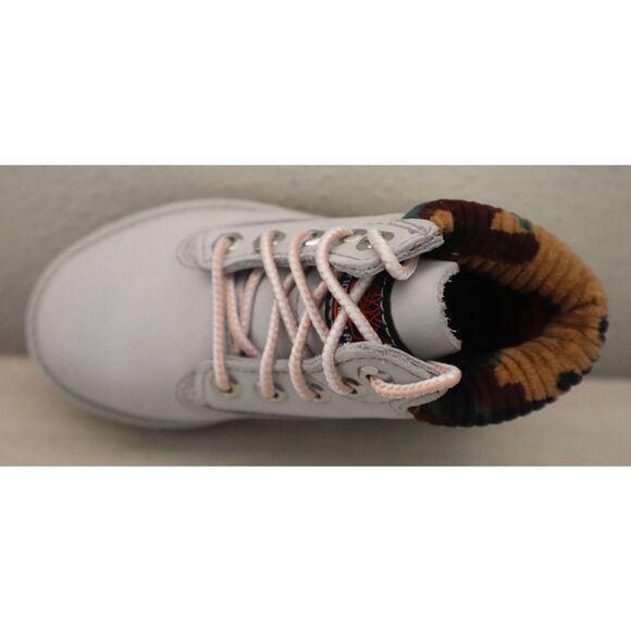 Timberland Kids Sz 5.5M Light Gray Nubuck w/Camo Premium 6" Waterproof Boots - Picture 8 of 12